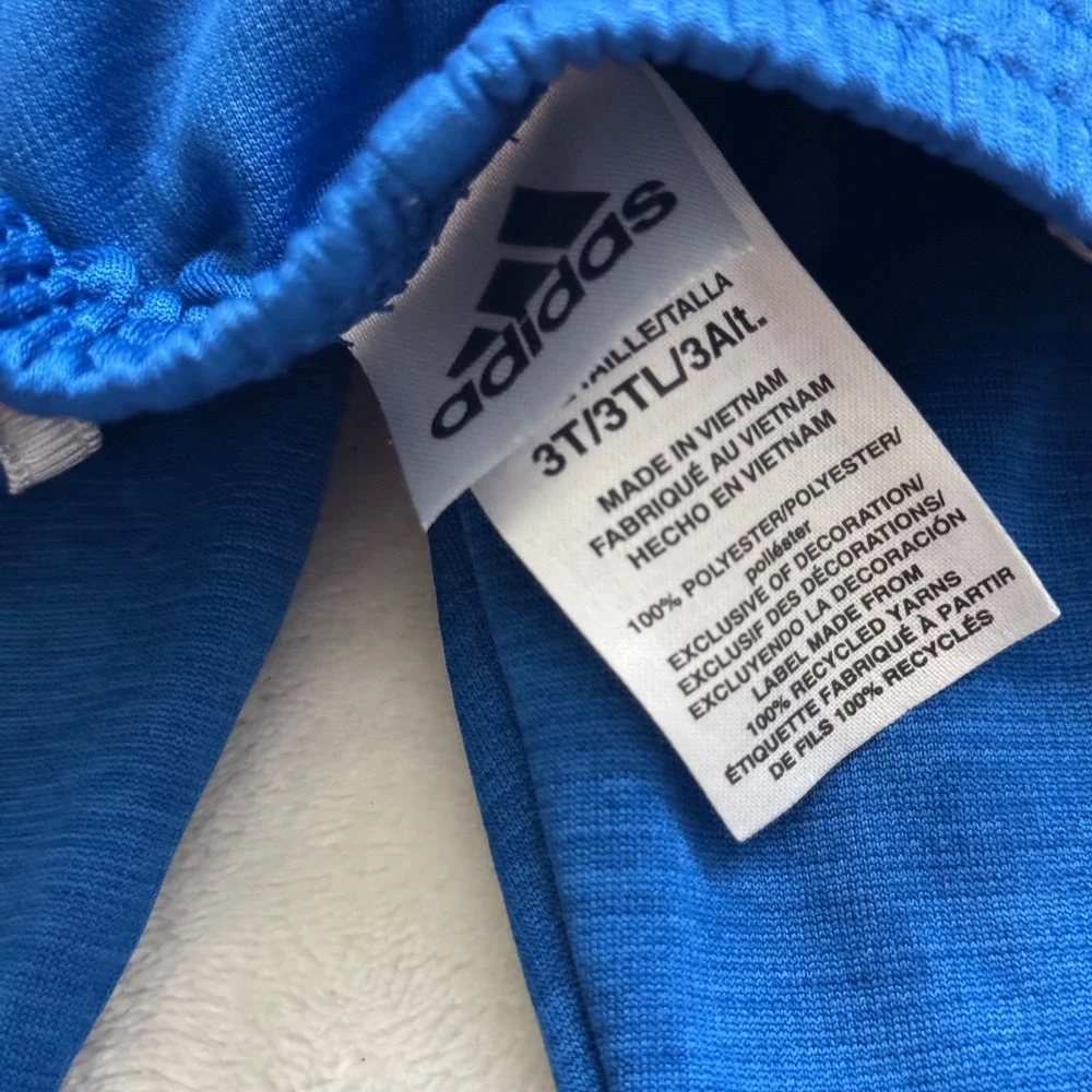 Adidas Toddler Boys Blue 3-Stripe Track‎ Pants Joggers 3T Recycled Polyester